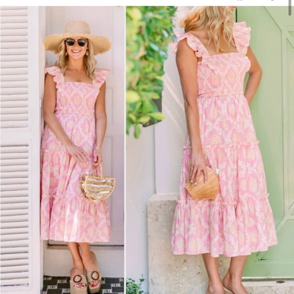 Sail to Sable x Palm Beach Lately Pink  seashell print midi dress S